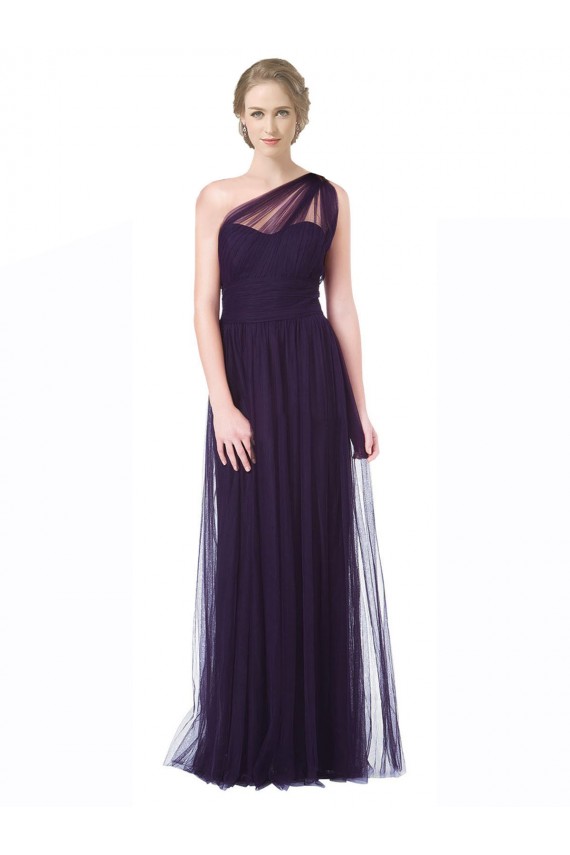 Sleeveless Sweetheart Tulle Plum Long Bridesmaid Dress Bath