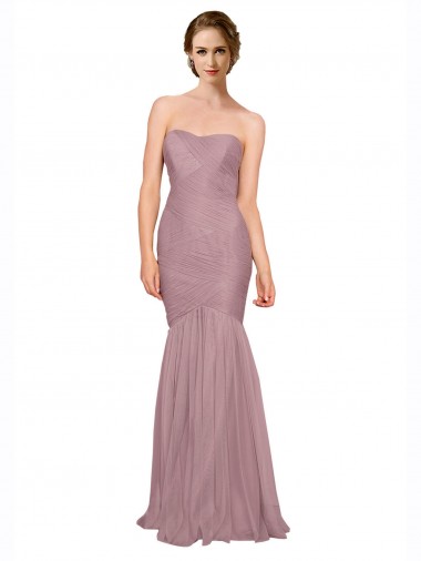 Sleeveless Strapless Tulle Mermaid Long Bridesmaid Dress Bath