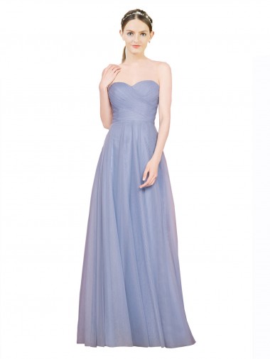 Sleeveless Strapless Tulle Light Sky Blue Long Formal Dress / Bridesmaid Dress Bath