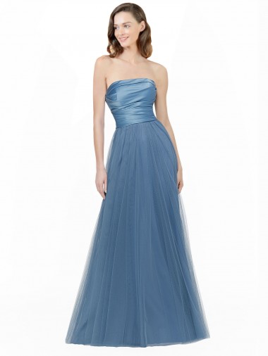 Sleeveless Strapless Satin & Tulle Long Bridesmaid Dress Bath
