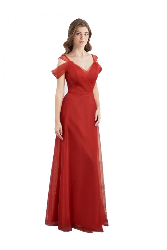 Cold Shoulder Sweetheart Tulle Red Long Formal Dress / Bridesmaid Dress Bath