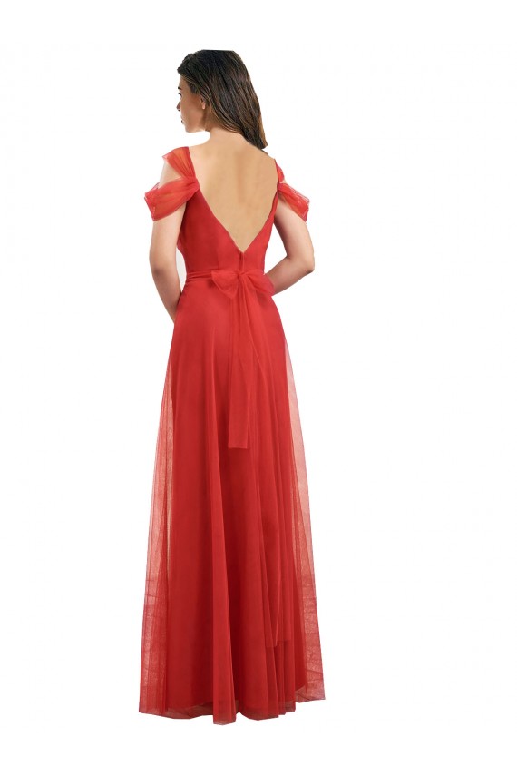 Cold Shoulder Sweetheart Tulle Red Long Formal Dress / Bridesmaid Dress Bath