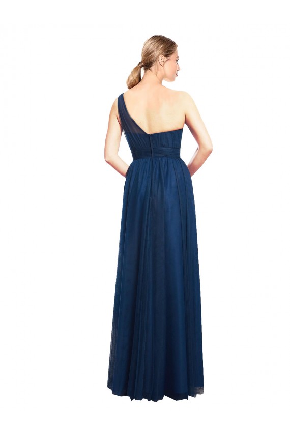 Sleeveless One Shoulder Tulle Black Long Bridesmaid Dress / Evening Dress Bath