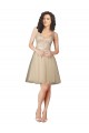 Sleeveless V-Neck Tulle & Lace Champagne Knee Length Bridesmaid Dress Bath