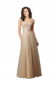 Sleeveless V-Neck Tulle & Lace Champagne Long Bridesmaid Dress Bath