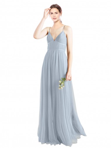 Sleeveless V-Neck Tulle Light Sky Blue Long Evening Dress / Bridesmaid Dress Bath