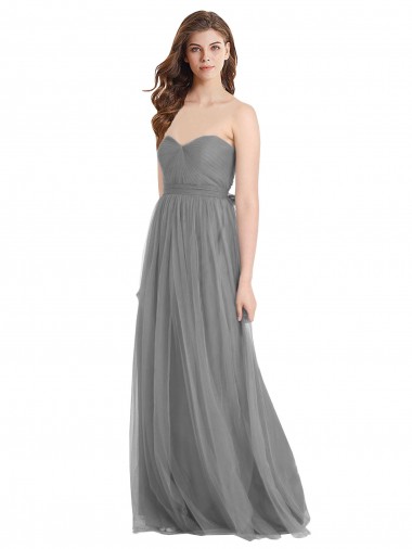 Sleeveless Sweetheart Tulle Slate Grey Long Bridesmaid Gown Bath