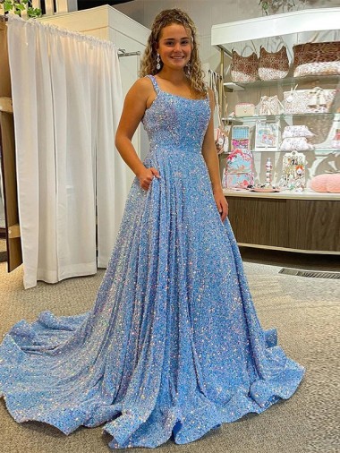 Sleeveless Scoop Neck Velvet Sequin Shown Color Court Train Prom Dress / Evening Dress Bath