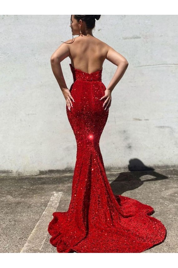 Sleeveless Sweetheart Velvet Sequin Burgundy Court Train Prom Dress / Evening Gown Bath