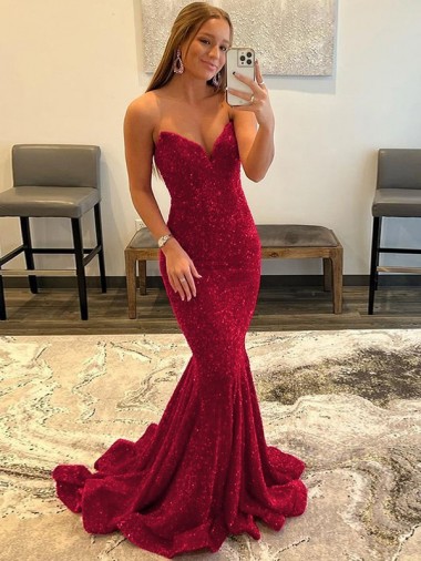 Sleeveless Sweetheart Velvet Sequin Burgundy Sweep Train Prom Dress Bath