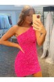 Sleeveless One Shoulder Velvet Sequin Shown Color Short Evening Gown Bath