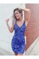Sleeveless V-Neck Velvet Sequin Shown Color Short Evening Dress Bath