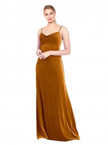 Sleeveless Cowl Neck Stretch Velvet Gold Long Prom Dress / Bridesmaid Dress Bath