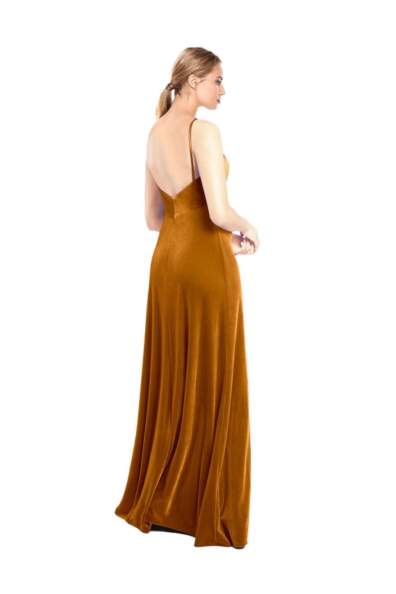Sleeveless Cowl Neck Stretch Velvet Gold Long Prom Dress / Bridesmaid Dress Bath