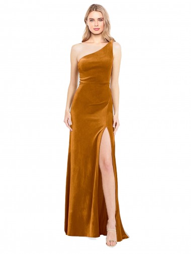 Sleeveless One Shoulder Stretch Velvet Gold Long Formal Evening Gown / Prom Dress / Bridesmaid Dress Bath