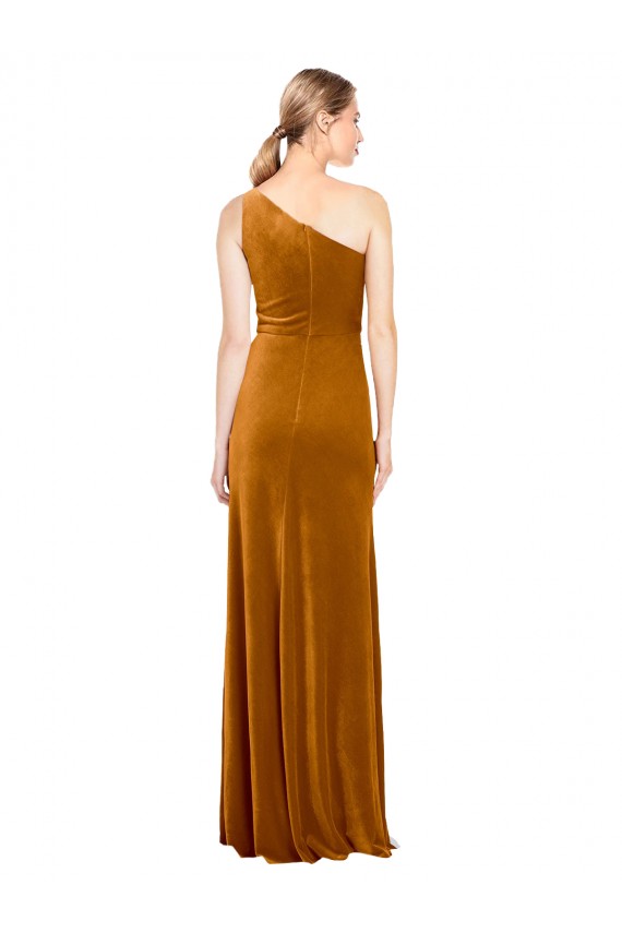 Sleeveless One Shoulder Stretch Velvet Gold Long Formal Evening Gown / Prom Dress / Bridesmaid Dress Bath