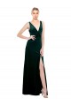 Sleeveless V-Neck Stretch Velvet Dark Green Long Black Tie Evening Dress / Prom Dress / Bridesmaid Dress Bath