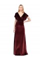 Flutter Sleeves V-Neck Stretch Velvet Burgundy Long Prom Dress / Bridesmaid Dress Bath