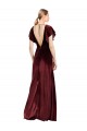 Flutter Sleeves V-Neck Stretch Velvet Burgundy Long Prom Dress / Bridesmaid Dress Bath