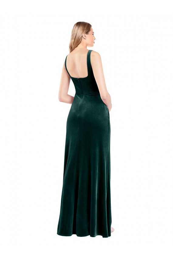 Sleeveless Square Neck Stretch Velvet Dark Green Long Prom Dress / Bridesmaid Dress Bath