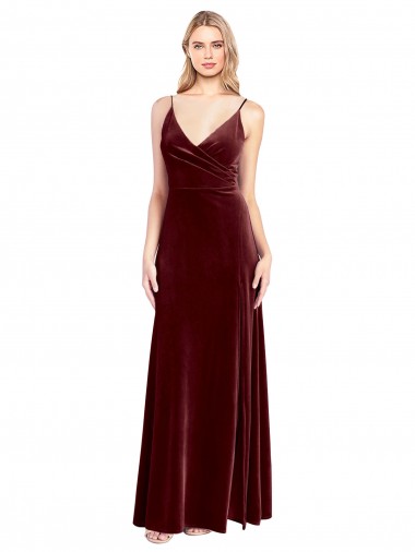 Sleeveless V-Neck Stretch Velvet Burgundy Long Black Tie Prom Dress / Bridesmaid Dress Bath