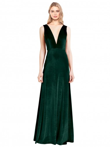 Sleeveless V-Neck Stretch Velvet Dark Green Long Bridesmaid Dress / Formal Dress Bath