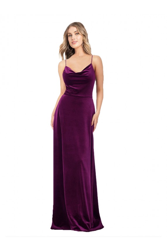 Sleeveless V-Neck Stretch Velvet Grape Long Formal Evening Gown / Prom Dress / Bridesmaid Dress Bath