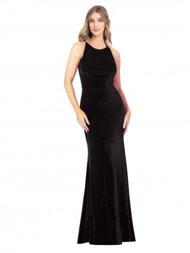 Sleeveless Jewel Neck Stretch Velvet Black Long Formal Evening Gown / Prom Dress / Bridesmaid Dress Bath