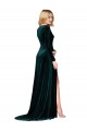 Long Sleeves V-Neck Stretch Velvet Dark Green Sweep Train Black Tie Evening Gown / Prom Dress / Bridesmaid Dress Bath