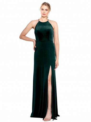 Sleeveless Jewel Neck Stretch Velvet Dark Green Long Prom Dress / Bridesmaid Dress Bath