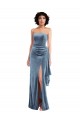 Sleeveless Strapless Stretch Velvet Dusty Blue Long Formal Evening Gown / Prom Dress / Bridesmaid Dress Bath