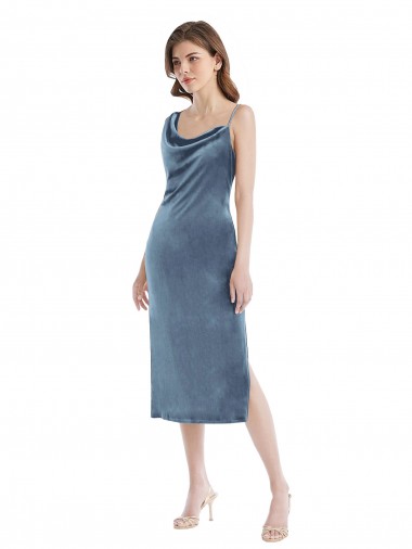 Sleeveless One Shoulder Stretch Velvet Dusty Blue Long Semi Formal Evening Dress / Prom Dress / Bridesmaid Dress Bath