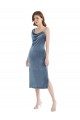 Sleeveless One Shoulder Stretch Velvet Dusty Blue Long Semi Formal Evening Dress / Prom Dress / Bridesmaid Dress Bath