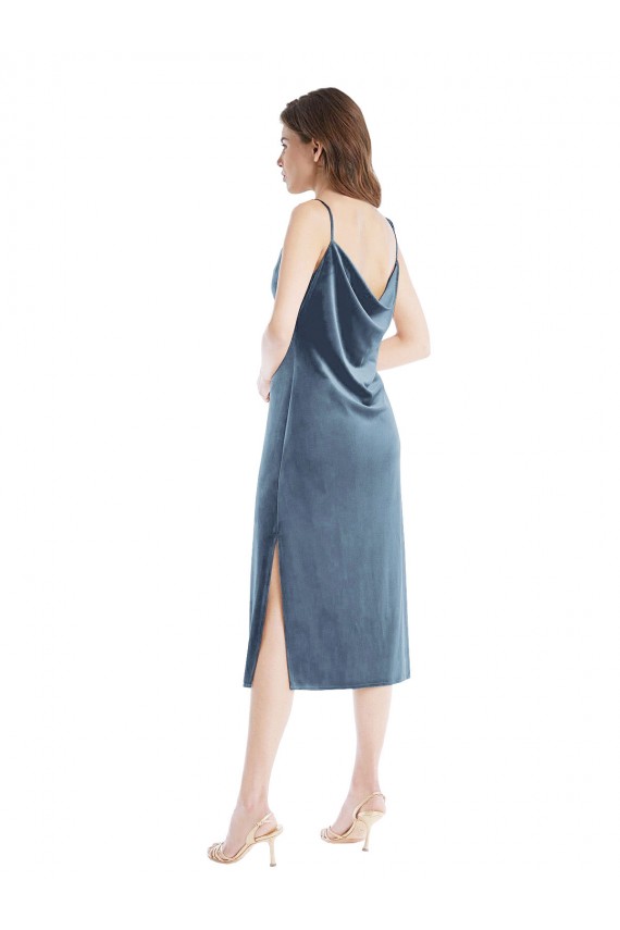Sleeveless One Shoulder Stretch Velvet Dusty Blue Long Semi Formal Evening Dress / Prom Dress / Bridesmaid Dress Bath