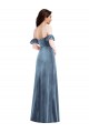 Ruffle Sleeves Off the Shoulder Stretch Velvet Dusty Blue Long Formal Dress / Bridesmaid Dress Bath