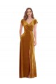 Cap Sleeves V-Neck Stretch Velvet Gold Long Formal Evening Gown / Prom Dress / Bridesmaid Dress Bath