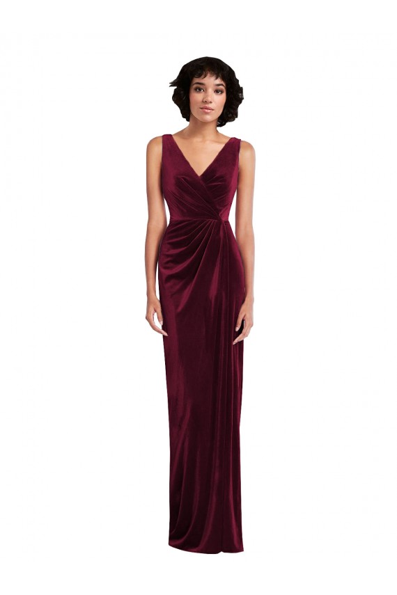 Sleeveless V-Neck Stretch Velvet Burgundy Long Semi Formal Evening Dress / Prom Dress / Bridesmaid Dress Bath