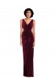 Sleeveless V-Neck Stretch Velvet Burgundy Long Semi Formal Evening Dress / Prom Dress / Bridesmaid Dress Bath