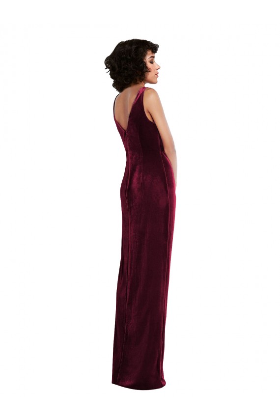 Sleeveless V-Neck Stretch Velvet Burgundy Long Semi Formal Evening Dress / Prom Dress / Bridesmaid Dress Bath