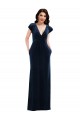 Flutter Sleeves V-Neck Stretch Velvet Dark Navy Long Formal Dress / Bridesmaid Dress Bath