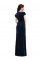 Flutter Sleeves V-Neck Stretch Velvet Dark Navy Long Formal Dress / Bridesmaid Dress Bath