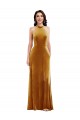 Sleeveless High Neck Stretch Velvet Gold Long Semi Formal Evening Dress / Prom Dress / Bridesmaid Dress Bath