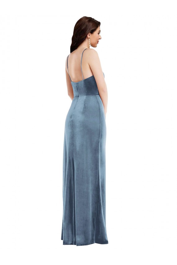 Sleeveless Sweetheart Stretch Velvet Dusty Blue Long Formal Evening Gown / Prom Dress / Bridesmaid Dress Bath