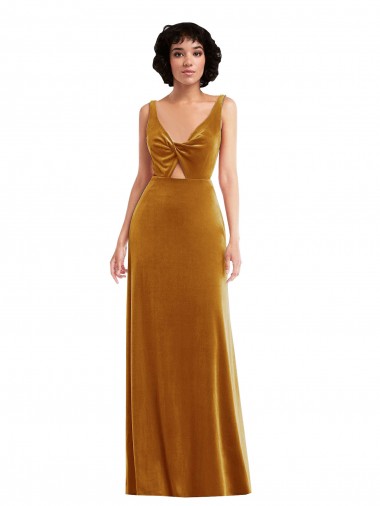 Sleeveless V-Neck Stretch Velvet Gold Long Semi Formal Evening Dress / Prom Dress / Bridesmaid Dress Bath