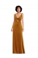 Sleeveless V-Neck Stretch Velvet Gold Long Semi Formal Evening Dress / Prom Dress / Bridesmaid Dress Bath