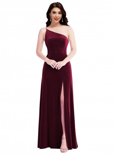 Sleeveless One Shoulder Stretch Velvet Burgundy Long Black Tie Evening Dress / Prom Dress / Bridesmaid Dress Bath