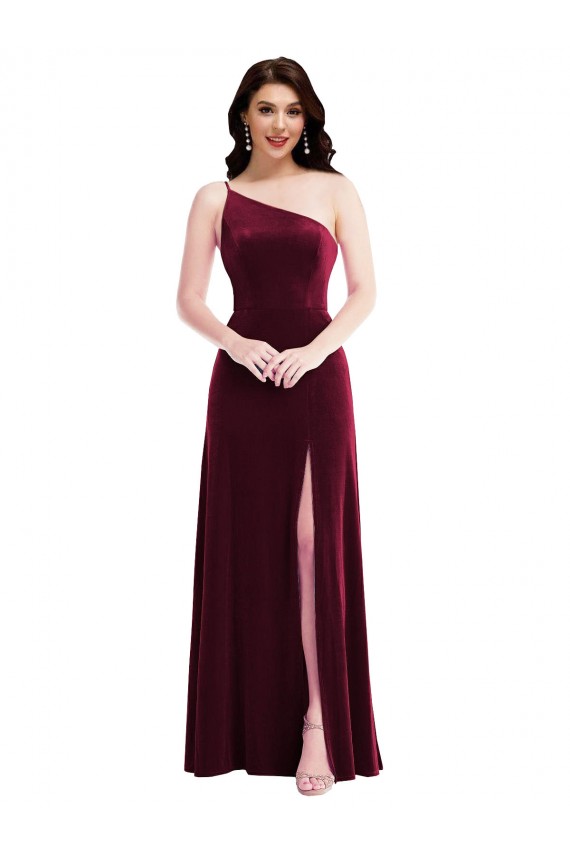 Sleeveless One Shoulder Stretch Velvet Burgundy Long Black Tie Evening Dress / Prom Dress / Bridesmaid Dress Bath