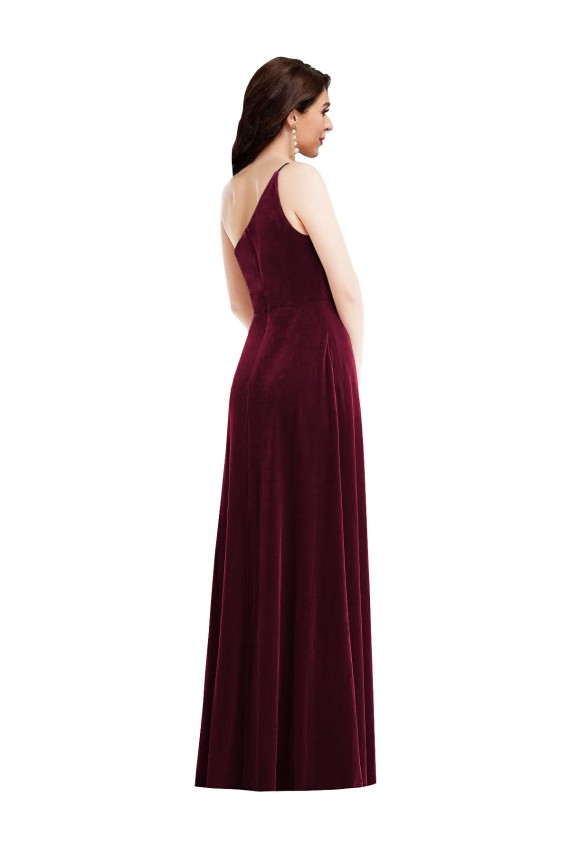 Sleeveless One Shoulder Stretch Velvet Burgundy Long Black Tie Evening Dress / Prom Dress / Bridesmaid Dress Bath