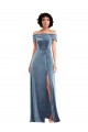 Sleeveless Off the Shoulder Stretch Velvet Dusty Blue Long Semi Formal Evening Dress / Prom Dress / Bridesmaid Dress Bath