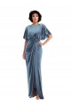 Flutter Sleeves Stretch Velvet Dusty Blue Long Semi Formal Evening Dress / Prom Dress / Bridesmaid Dress Bath